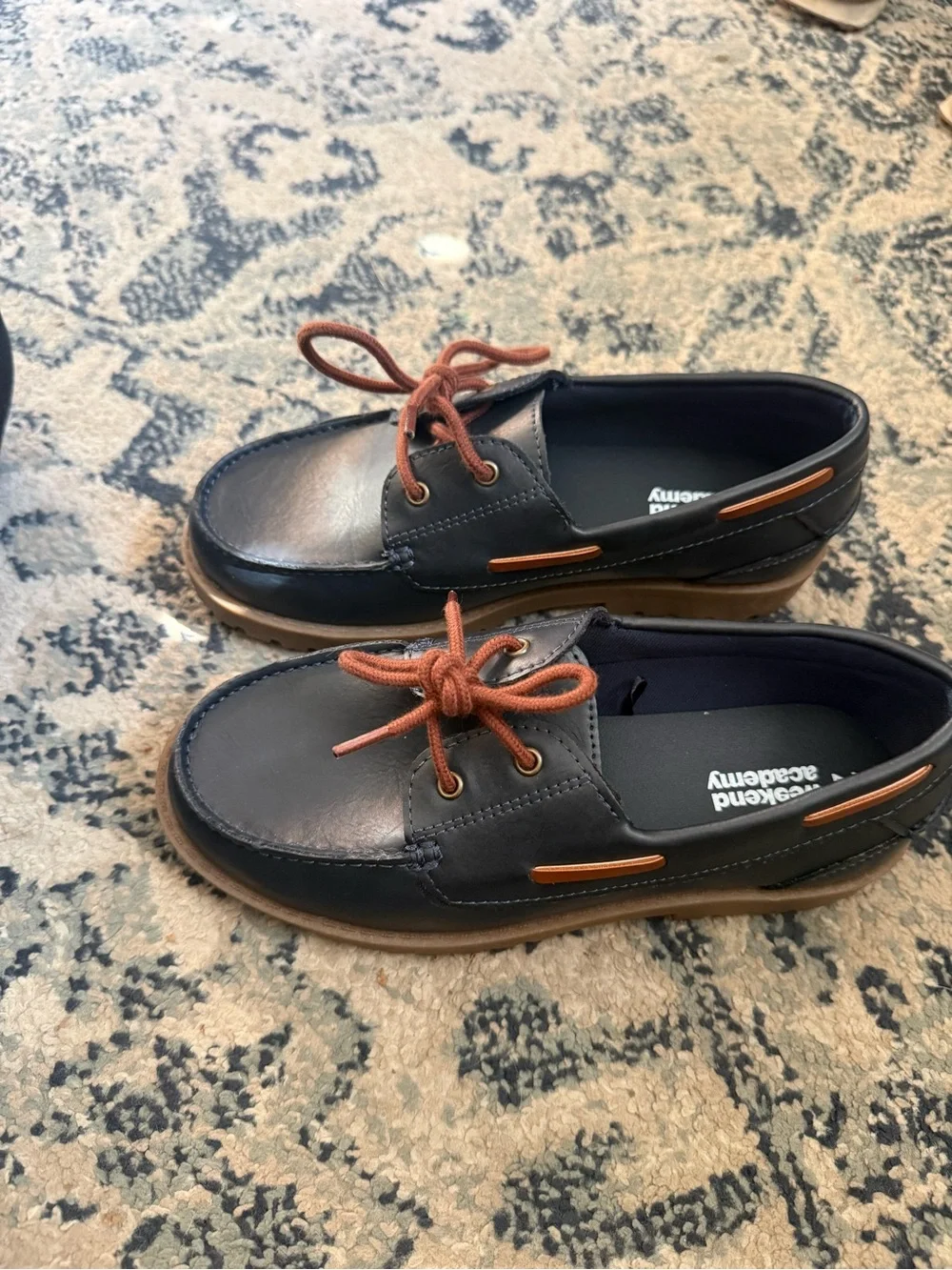 NEW Navy Kids Boat Shoes with Brown Laces